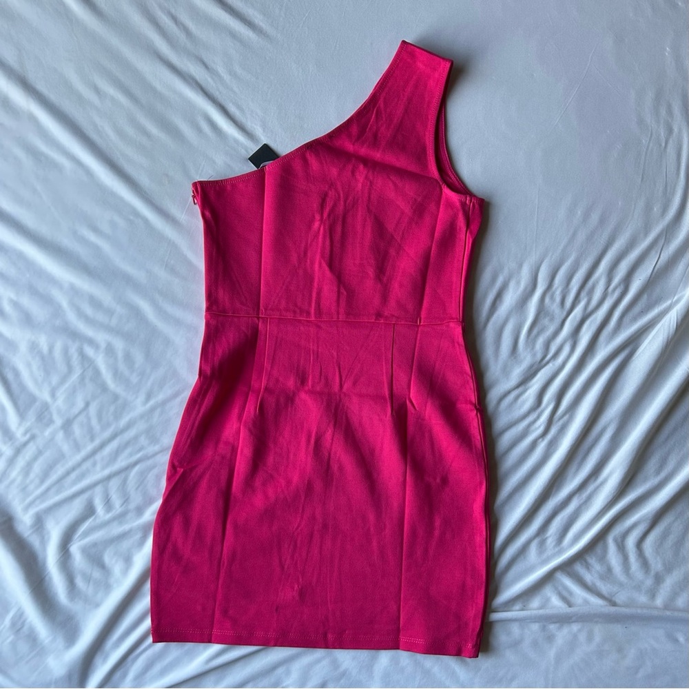 NWT Lulus Down to Party Hot Pink One-Shoulder Cutout Bodycon Mini Dress - Picture 5 of 6